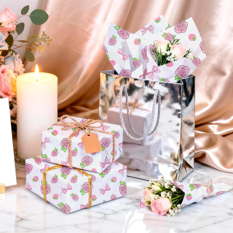 Ethanberg 60 Sheets Gift Wrapping Tissue Paper Bulk, Pink Rose Bow Tissue Paper for Gift Bags, Decorative Art Papers for DIY Crafts Wedding Birthday Baby Showers Holiday Party Decor, 20x14 Inches - Image 5